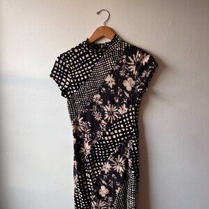 UO PATCHWORK MOCK NECK BODY CON DRESS